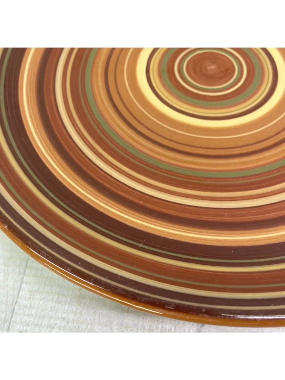 Raymond Waites Certified Intl RONDO Brown Rust Yellow Rings Dinner Plate Set 4
